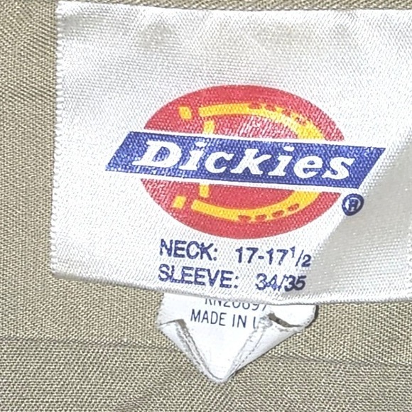 Men Button Down Work Shirt Long Sleeve Tan Uniform 17-17.5‎ 34/35 Utility Dickie - Picture 4 of 6